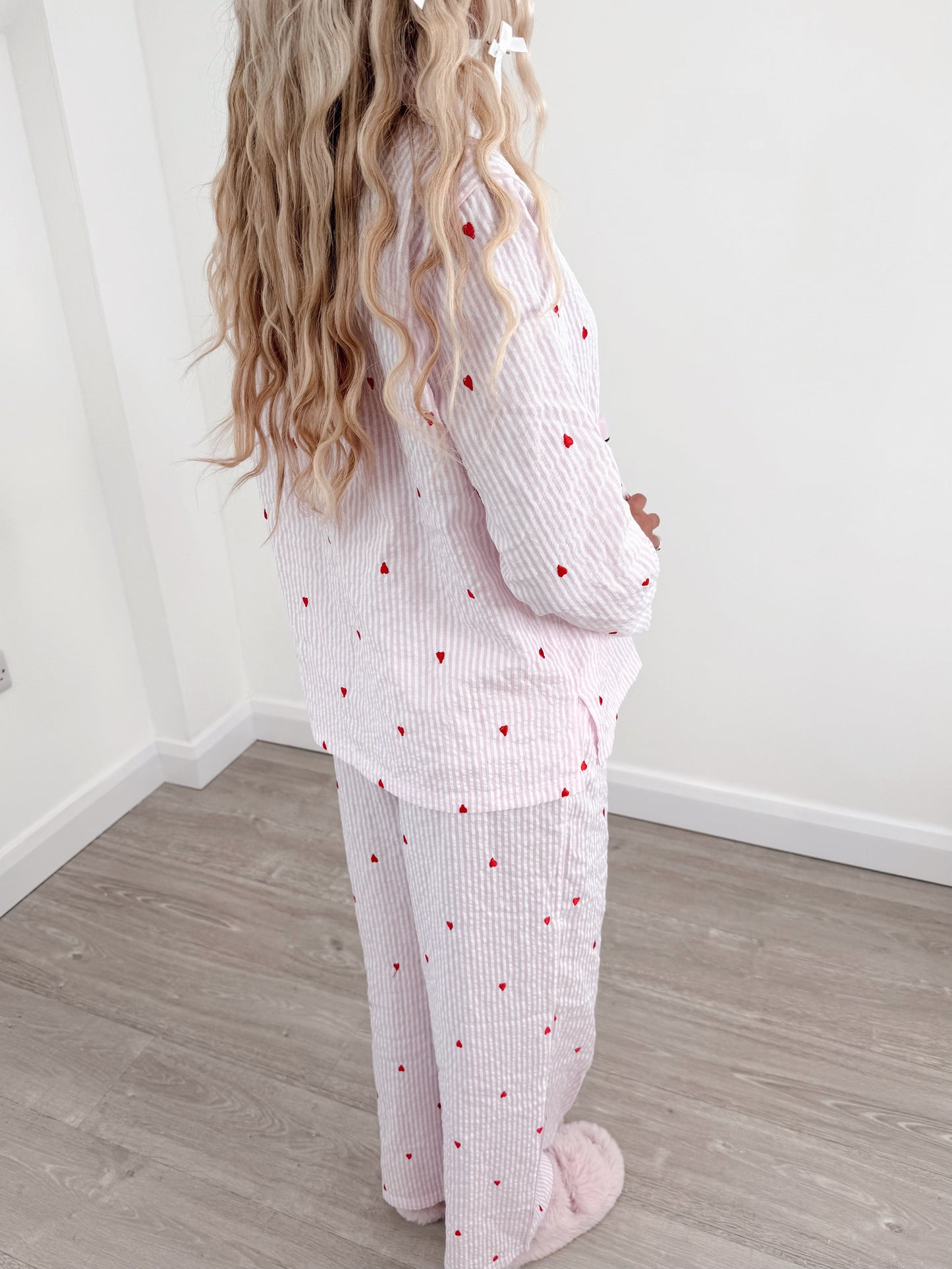 Heart Pink Striped Pyjama Set