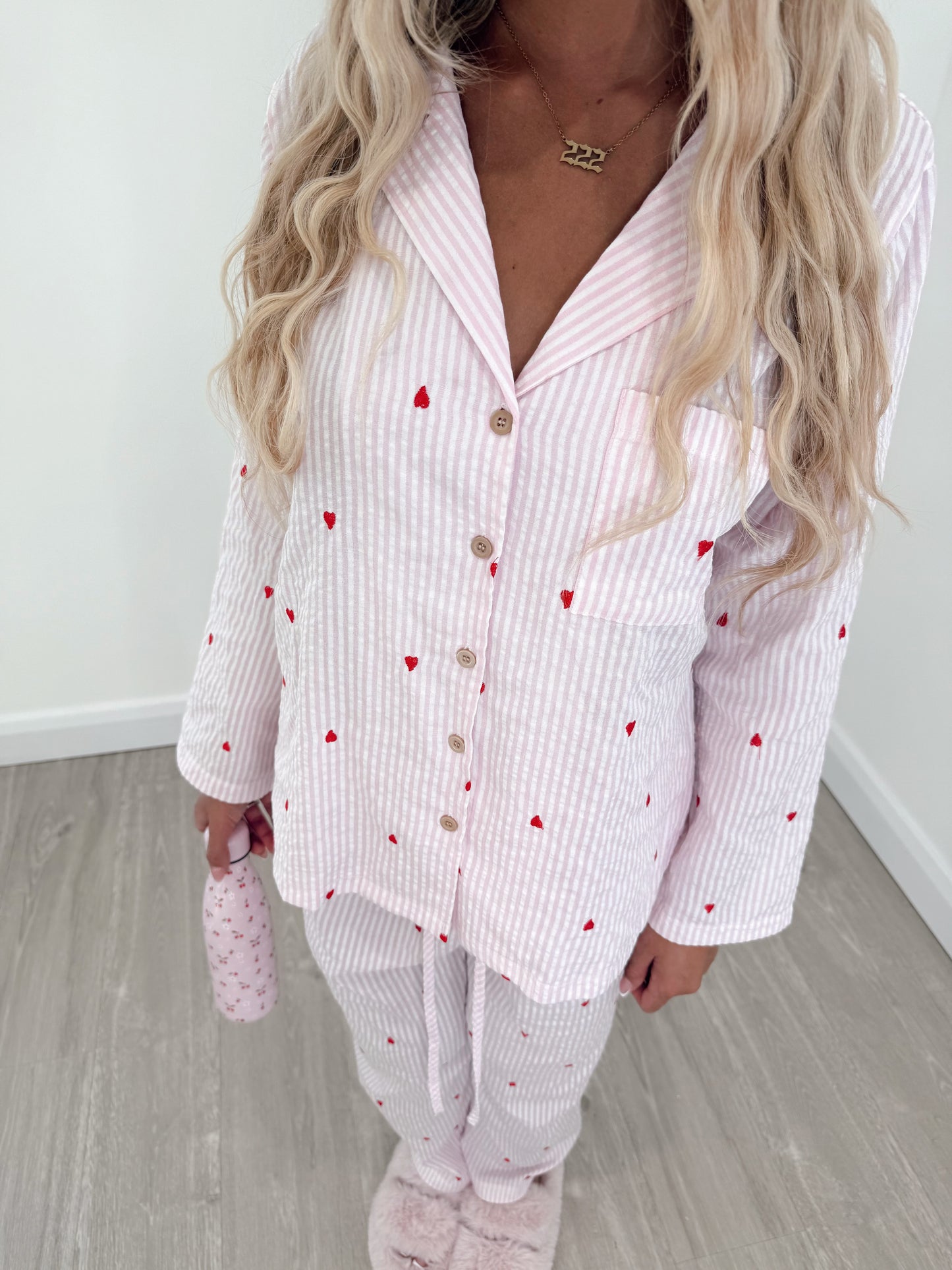 Heart Pink Striped Pyjama Set