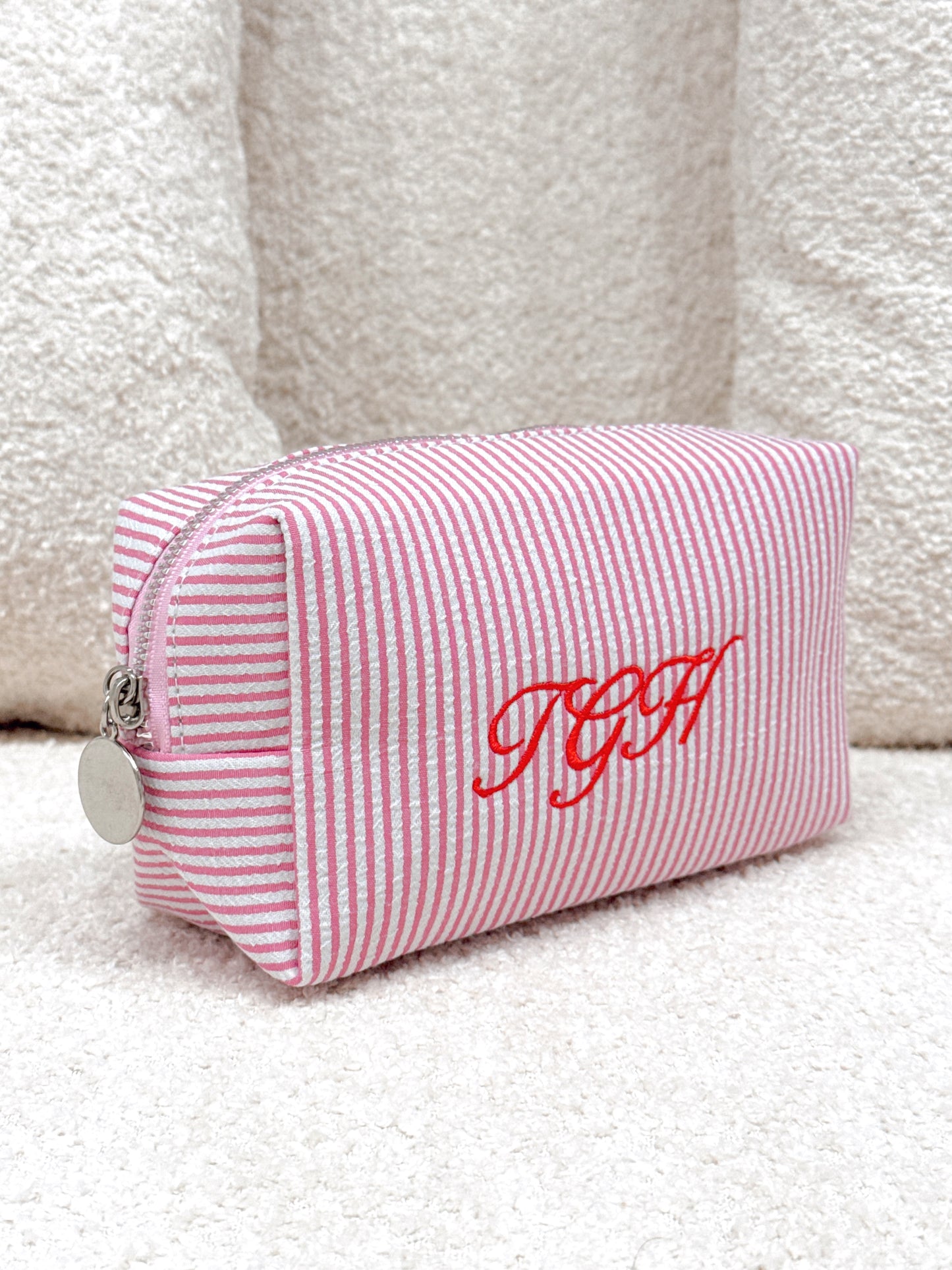 Pink Striped Cosmetic Bag
