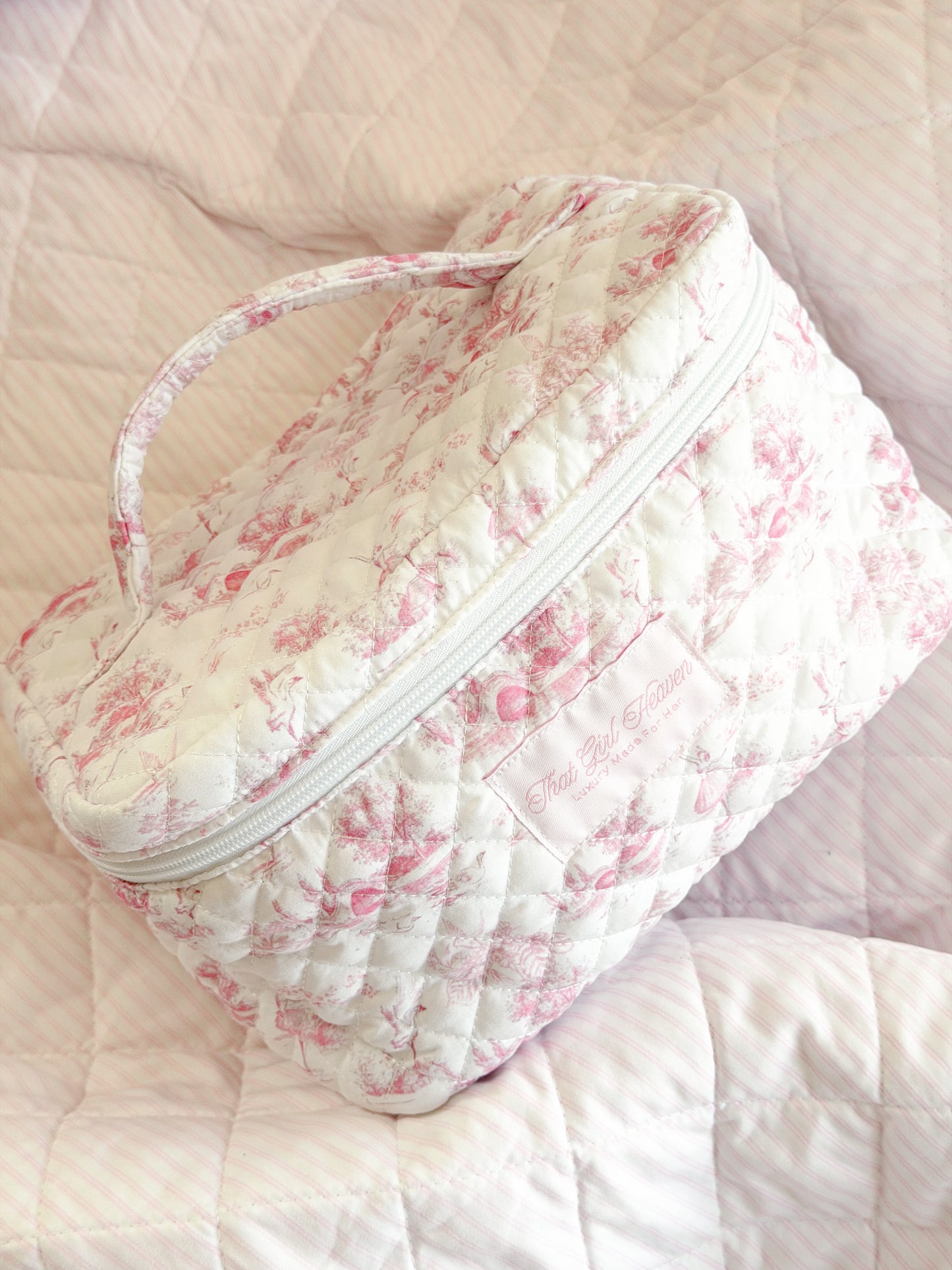 Pink Toile Extra Large Makeup Bag
