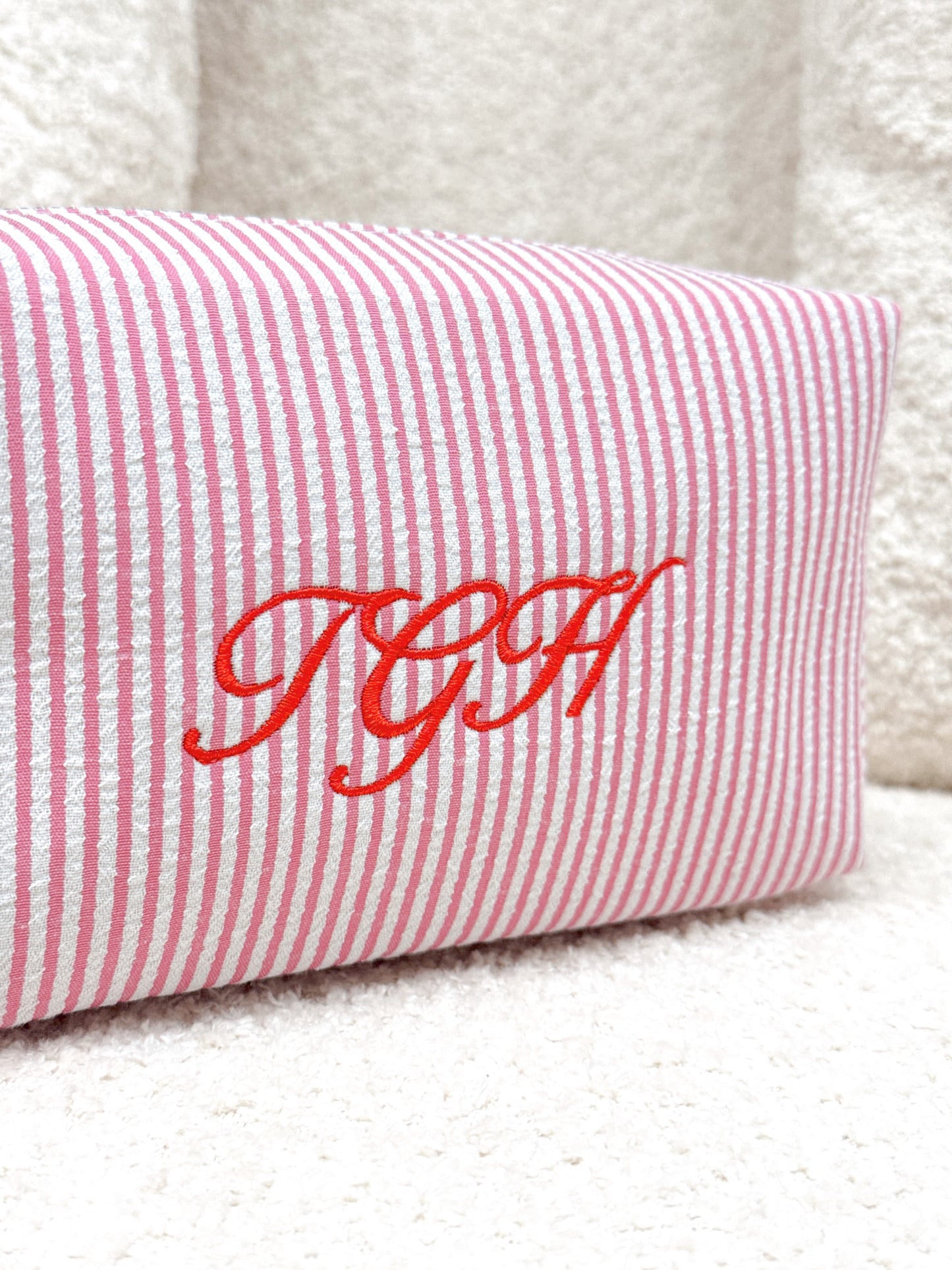 Pink Striped Cosmetic Bag