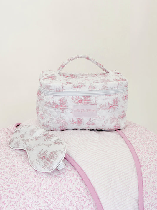 Pink Toile Extra Large Makeup Bag