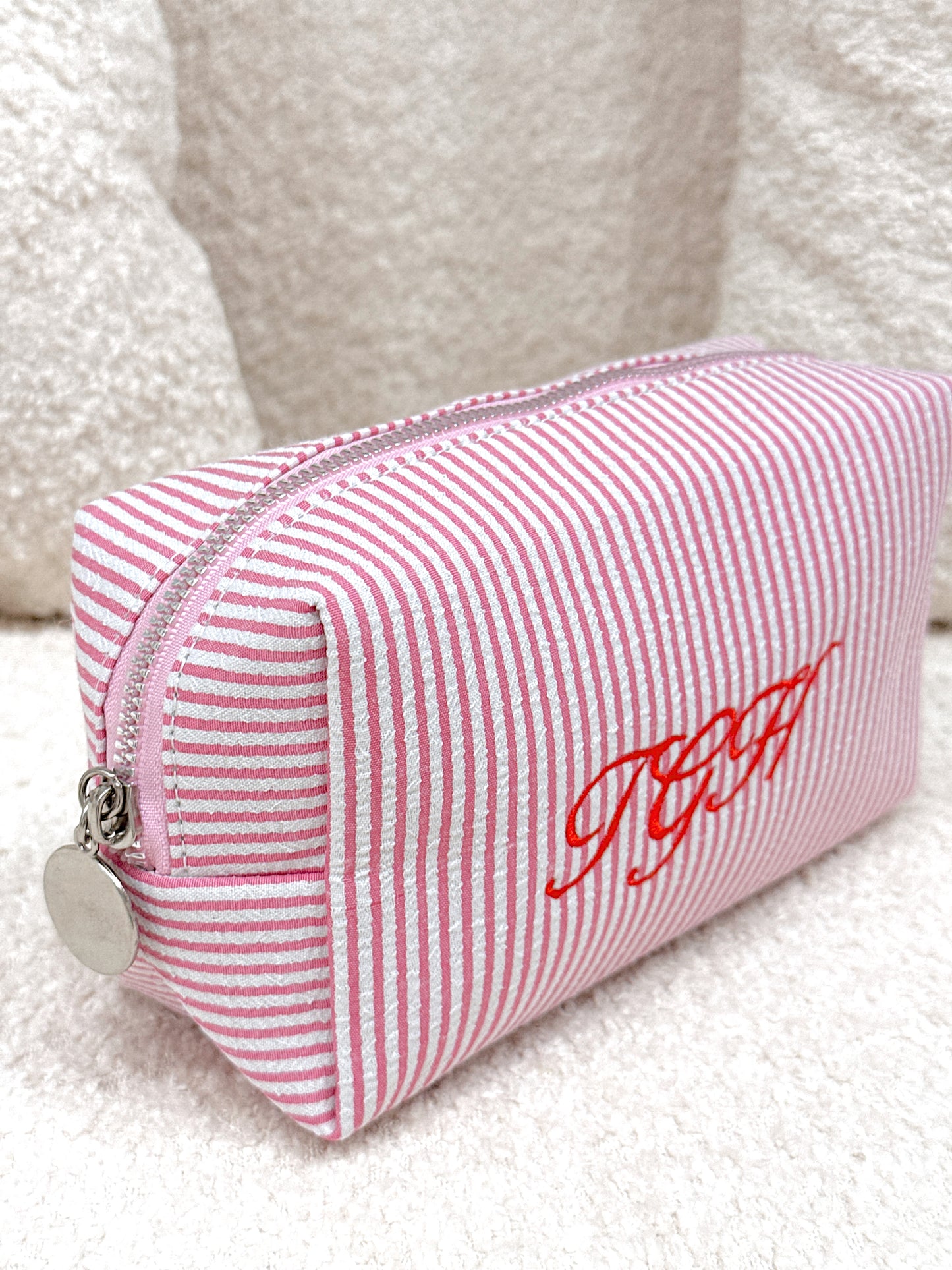 Pink Striped Cosmetic Bag