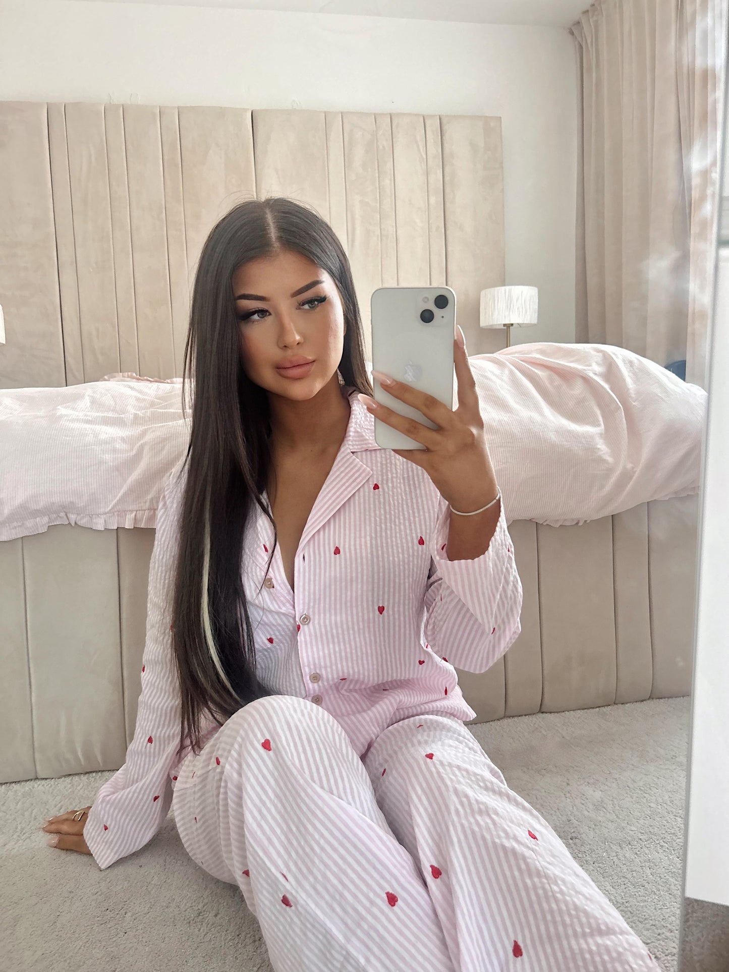 Heart Pink Striped Pyjama Set